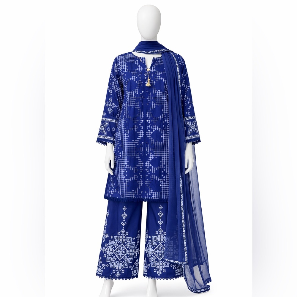 Almirah Pakistani Elegant Blue Kurta Set 3 piece